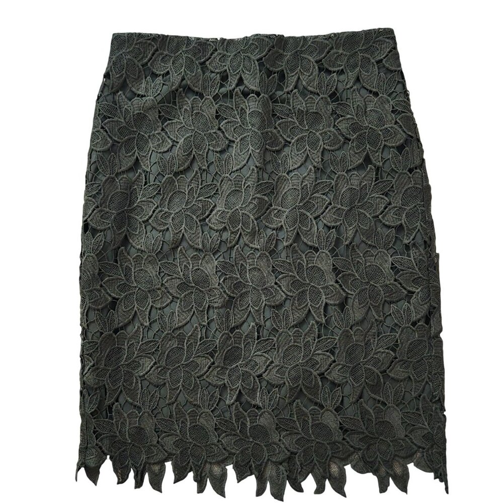 Ann Taylor Petites Floral Lace Overlay Pencil Skirt 4P Dark Green Like New